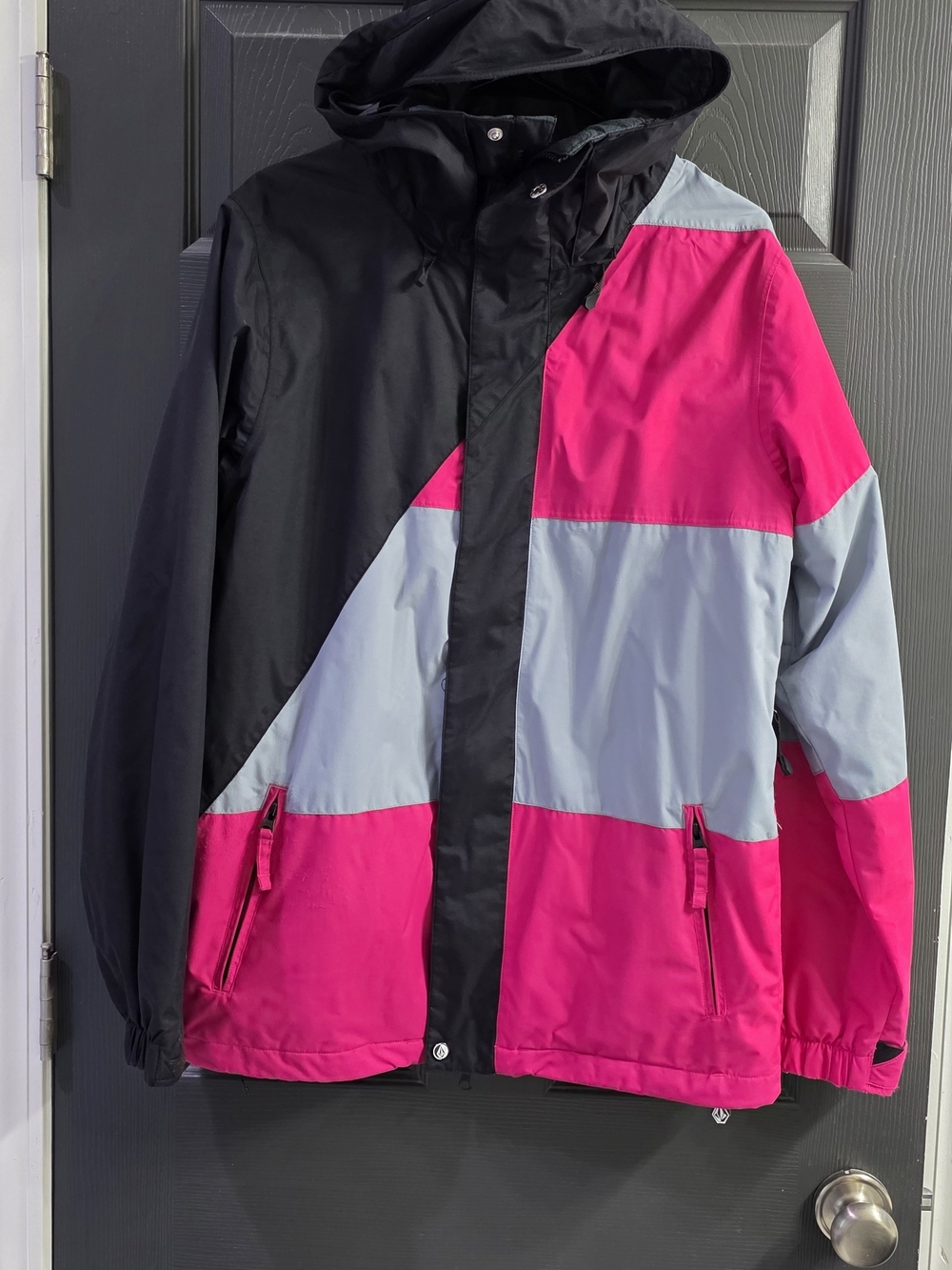 Volcom Colorblock Ski Jacket in Pink, Black & Light Gray